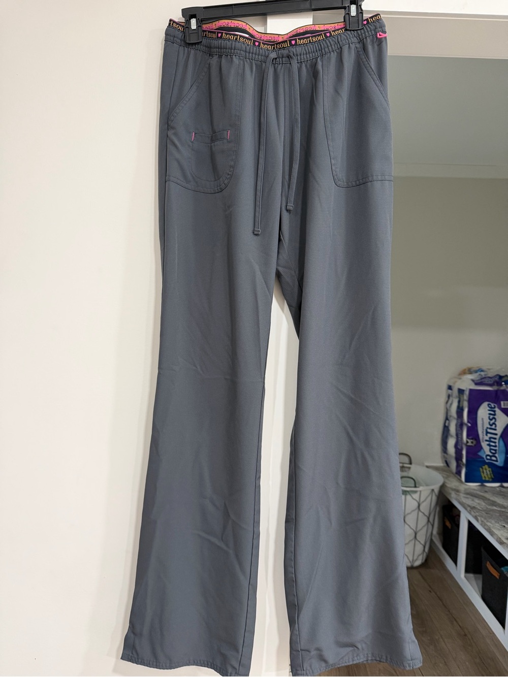 HeartSoul Gray Scrub Pants with Pink Trim